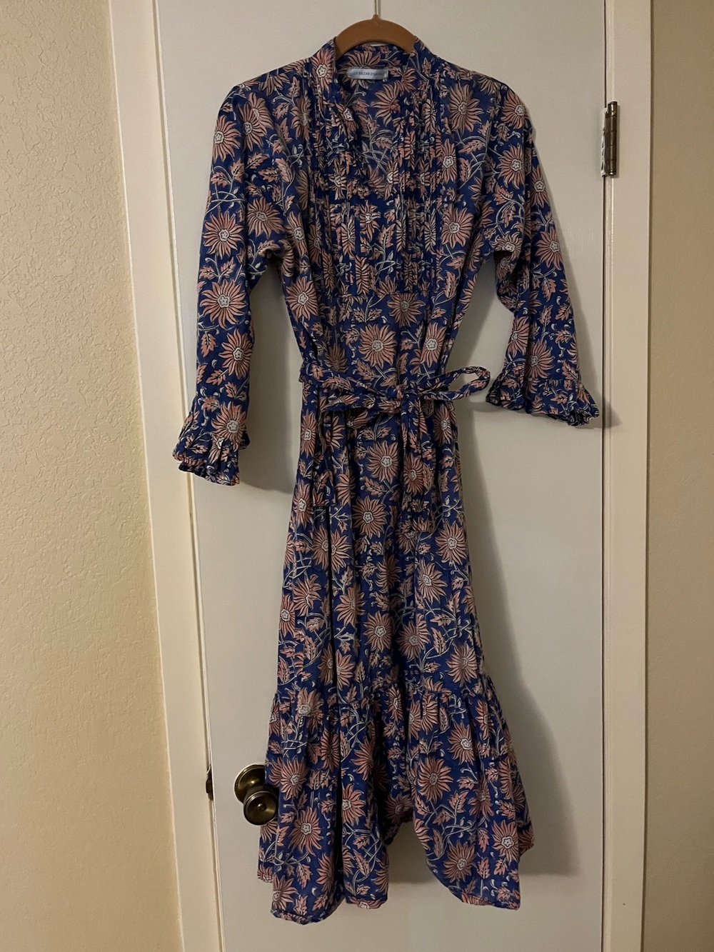 Hand Block Print Midi 3/4 sleeve dress